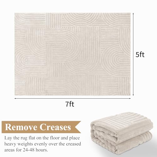 Pauwer 5x7 Area Rugs for Living Room, Modern Non Slip Washable Rug, Beige - image 2