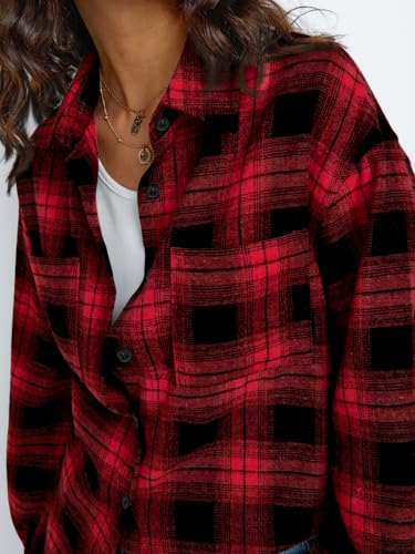 Image of Trendy Queen Women Flannel Shirts Plaid Tops Button Down Shackets | Fall Winter Jackets, Cute Tops, Long Sleeve Shirt, Button Down Casual Coats