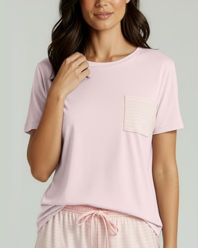 Image of Real Essentials 2 Pack: Women's Short Sleeve Pajama Short Set - Comfy Lightweight Soft Lounge Sleepwear (Plus