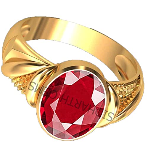 AKSHITA GEMS 11.00 Ratti / 10.25 Carat Certified Natural Ruby Stone Gold Plated Adjustable Ring for Men and Women