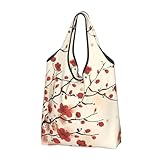 Faltbare Tragetasche, japanische Frühlings-Pflaume, Blumenmuster, umweltfreundlich, leicht und langlebig, 2 Stück, Japanisches Frühlings-Pflaumenblumen, Einheitsgröße