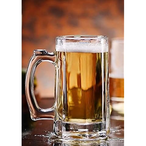 SYANKA Italian Premium Glass Beer Mug - Set of 6, Transparent, 400ml Cover
