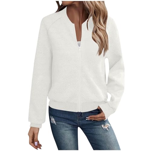 ABABC Bomber Jacket for Women Long Sleeve Zip Up Lightweight Jacket Casual Fashion Textured Fall Jackets 20252