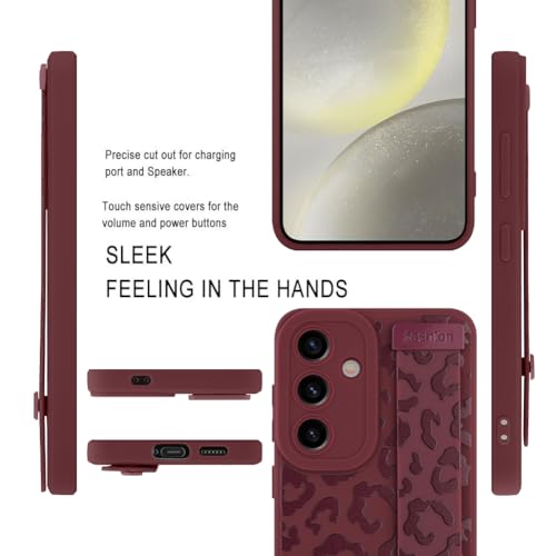 Image of Compatible with Samsung Galaxy S24 Case with Strap Wrist Wine Red | Cheetah Print Shockproof Soft TPU Protective Cover for Women Girls, Slim Anti Scratch Case 6.2 Inch, Wine Red