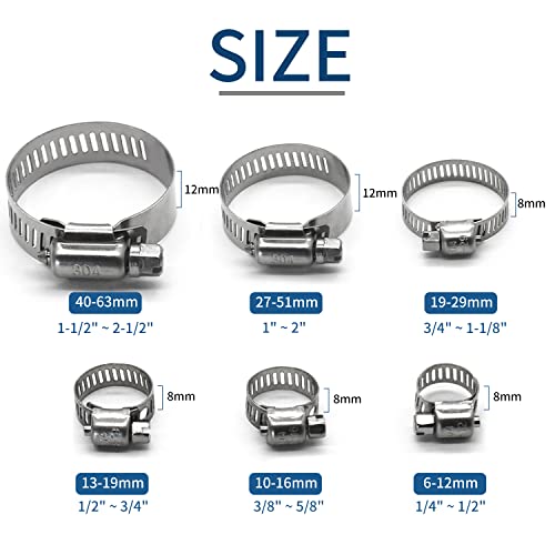 16 Pack Stainless Steel Hose Clamps, 1 Inch To 2 Inch Worm Gear Metal Hose Clamps For Pipe, Dryer Repair, Tubing And Fuel Line #TOP1