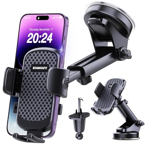 [2026 NEW] Car Phone Holder [Upgraded Strongest Suction & Clip] Cell Phone Mount for Dashboard Windshield Vent,Mobile Stand Base Truck Cradle for iPhone 17 Pro Max 16 15 14 13 12 X Samsung S25 Android