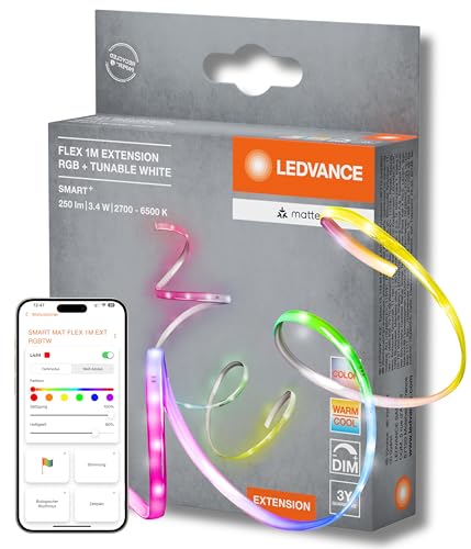 LEDVANCE SMART MATTER FLEX LED-Streifen, 1M, Extension, RGBTW für Rot, Grün, Blau und Tunable White für Weißtöne (warmweiß bis kaltweiß), Steuerung über Matter-kompatible Smart-Home-Systeme, dimmbar
