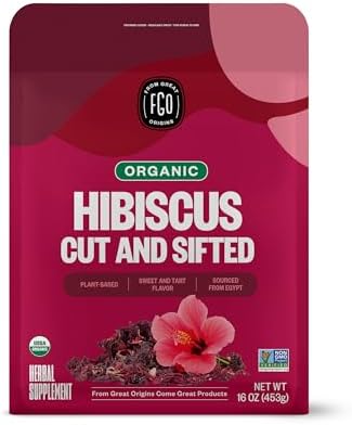 FGO Organic Hibiscus Flowers Loose Tea, Resealable Kraft Bag, 16oz (Pack of 1)