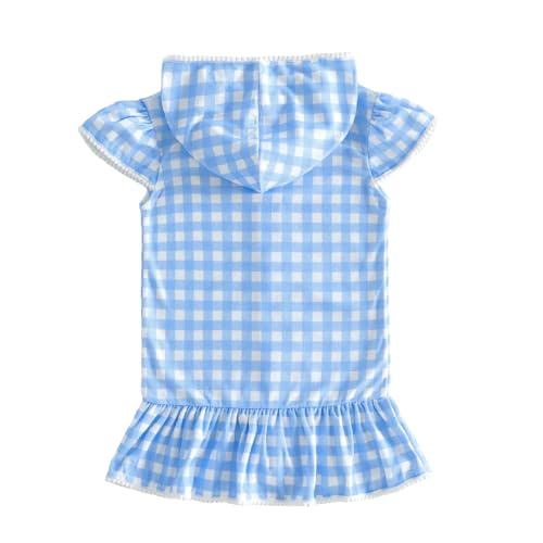 Image of Girls Hooded Terry Coverups One Piece Swimsuits Beach Stripe Trim Zip Up Fly Sleeve Swim Cover Up Swimwear
