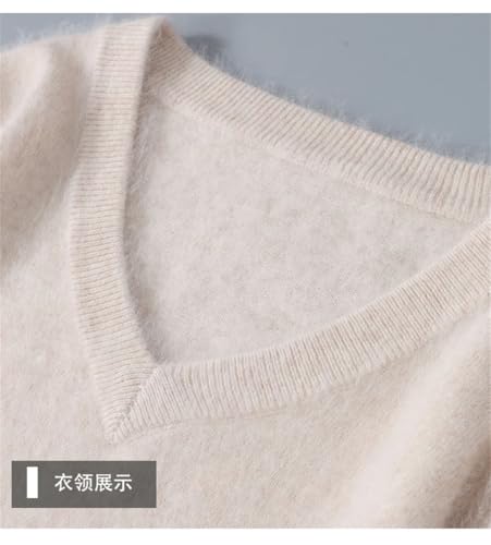 Rfmfkkg Men's Mink Cashmere Sweater V-Neck Pullover Knitted Long Sleeve Tops Business Ribbed Jumper4