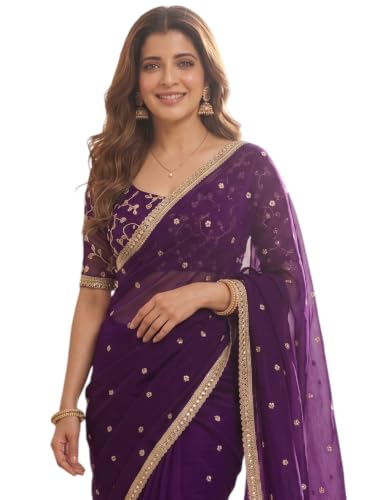 Image of Space Sattin Multi Sequence Full Worked Saree With Original Mirror Lace & Havey Sequence Full Worked Unstitched Blouse Piece