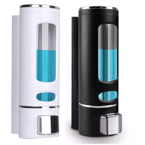 Image of Combo Pack Wall-Mounted Soap Dispenser for Bathroom, Wash Basin, Liquid Sanitizer & Shower Gel | 400ml Capsule Design, White and Black ABS Plastic | Pack of 2 | Durable & Easy Refill