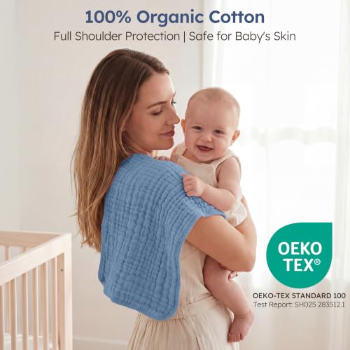 Image of Yoofoss Muslin Burp Cloths for Baby 10 Pack 100% Organic Cotton Baby Washcloths for Boys Girls Large 20''X10'' Super Soft and Absorbent Apricot,Denim Blue