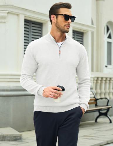 Image of MAGCOMSEN Men's Quarter Zip Pullover Lightweight Mock Neck Polo Sweater Long Sleeve Warm Fall Winter Pullover Sweaters