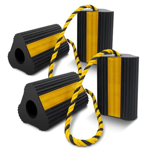 ROBLOCK Wheel Chocks (2pair/4pack with Rope) for RV Trailer Camper Truck Car Aircraft, Versatile Heavy Duty Rubber Wheel Chocks Block with 3 Reflective Strips, Tire Wheel Immobilizers & Chocks