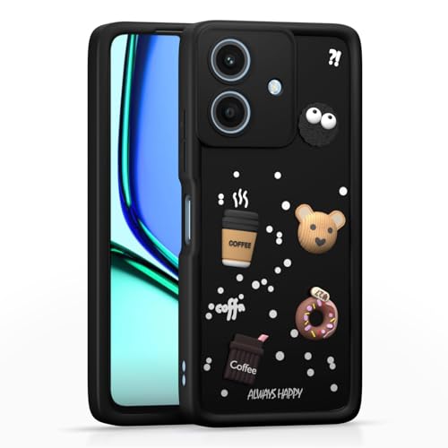 Image of Bintage Cute Fun Taddy| 3D Ball Bear| Donut| Coffee Rubber Case Camera Protection Back Cover Compatible for Realme Narzo N61 4G - Black