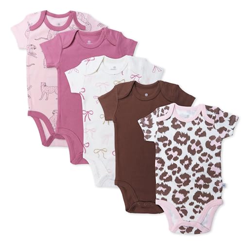 Image of HonestBaby baby-girls 5-pack Short Sleeve Bodysuits One-piece 100% Organic Cotton for Infant Baby Girls