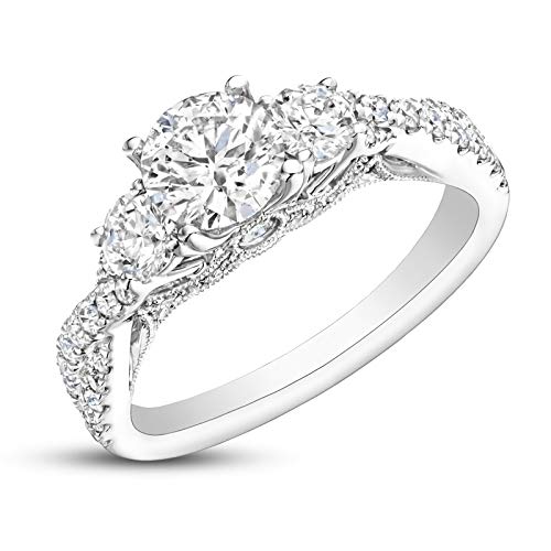 1.5 Carat (ctw) Moissanite Engagement Rings for women Platinum Plated Silver Ring Moissanite Rings