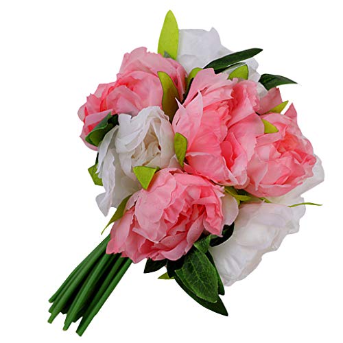ben-gi 10 Chefs Artificielle Pivoine Fleur Simulation Bouquet de Mariage Bouquet pivoines Home Party Décoration Florale Faux Fleur, Rose Blanc