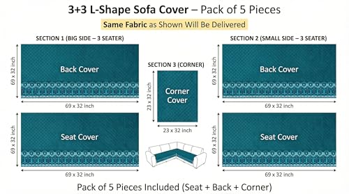 Image of Velvet L Shape 3+3 (6 Seater) Sofa Cover Fully Covered | Anti Skid Non Slip | Plain Aqua Blue | Washable Furniture Protector
