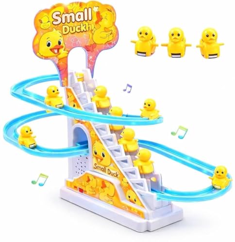 Image of Duck Slide Toy Set | Automatic Stair Climbing Duck | Toy with Lights & Music for Kids, Fun Cartoon Track Set for Boys & Girls