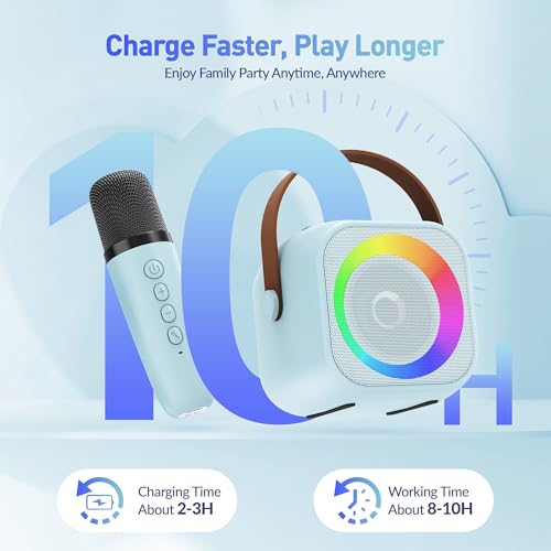Image of Karaoke Machine, Portable Bluetooth Speaker with 2 Wireless Microphones for Kids, Karaoke Toys Gifts Toys for Girls Boys Family Home Party (Blue)