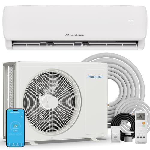 Mountman 18000BTU Mini Split AC/Heating System with WIFI & Alexa,230V 19 SEER2 Wall-Mounted Ductless AC Units up to 1250 Sq.Ft,Energy Efficient Inverter Air Conditioner with Heat Pump,Installation Kit