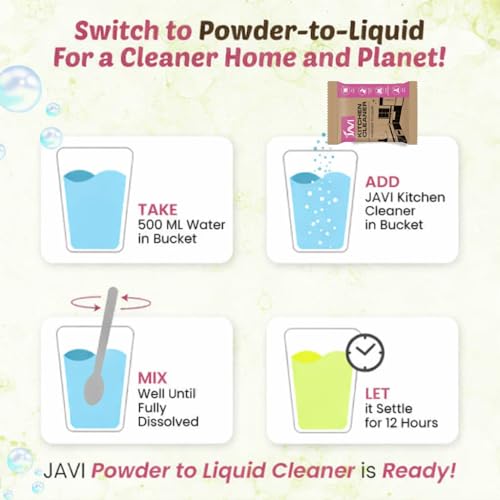 Image of JAVI Kitchen Cleaner Powder to Liquid | Eco-Friendly Grease Remover for Kitchen Surfaces | Non-Toxic, Cruelty-Free Cleaning Powder | Plastic-Free Refill Cleaner | (2 Sachet = 1 Ltr)