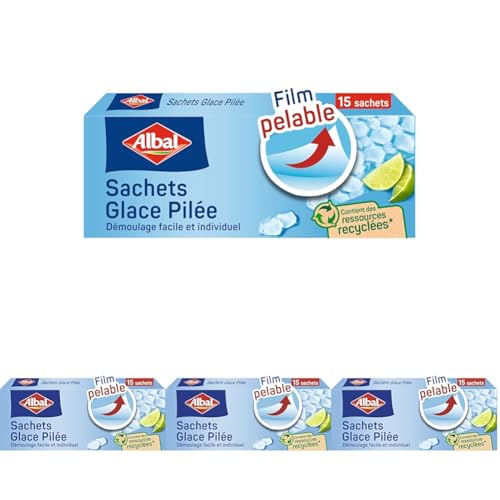 Albal - 15 Sachets Glace pilée - Démoulage Facile - Facile à remplir - Contient des ressources recyclées (Lot de 4)