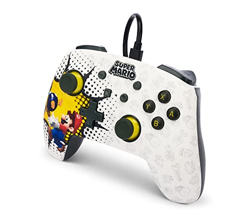 Image of PowerA Enhanced Wired Gaming Controller for Nintendo Switch or Nintendo Switch OLED, Bob-omb Blast, White (Officially Licensed)