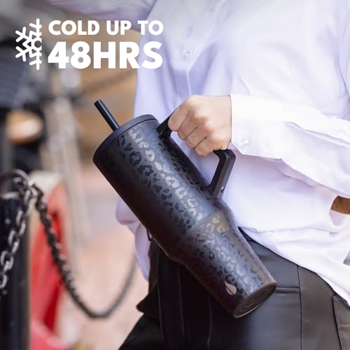 Image of Elemental Spill Proof 40oz Insulated Tumbler with Handle & Straw Travel Mug | Stainless Steel Commuter Travel Coffee Mug for Cold Beverages, Includes 2 Straws & a Spill Proof Lid for Everyday Use