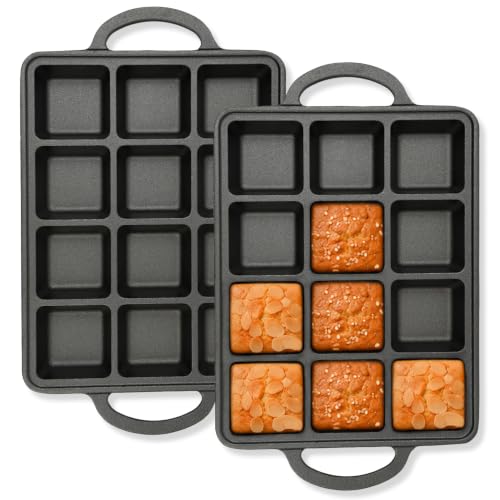 Image of Flavehc 2Pack Cast Iron Brownie Pan with Dividers Individual 12 Cup Cavity Cast Iron Baking Pan for Brownies Square Muffin Pans Molds