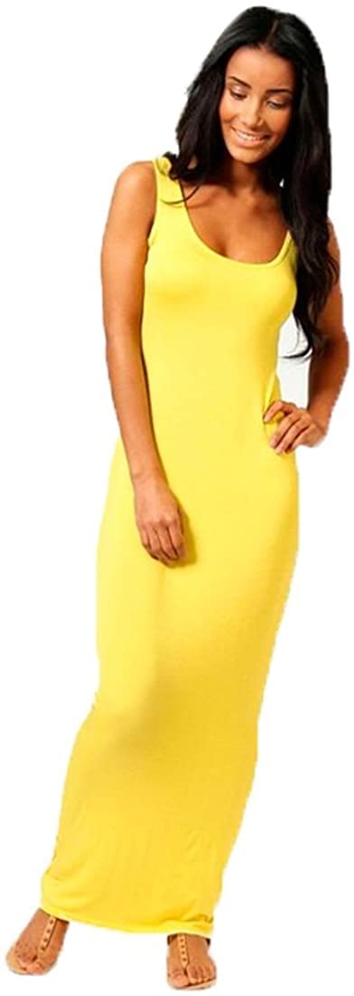 Crazy Girls Womens Plain Muscle Racer Back Sleeveless Bodycon Long Maxi Dress, Yellow, 3XL (UK 24-26)