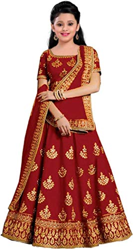 The Fashion Prime Girl's Taffeta Satin Fabrics Embroidery Work Semi-Stitched Lehenga Choli (2-16 Year)