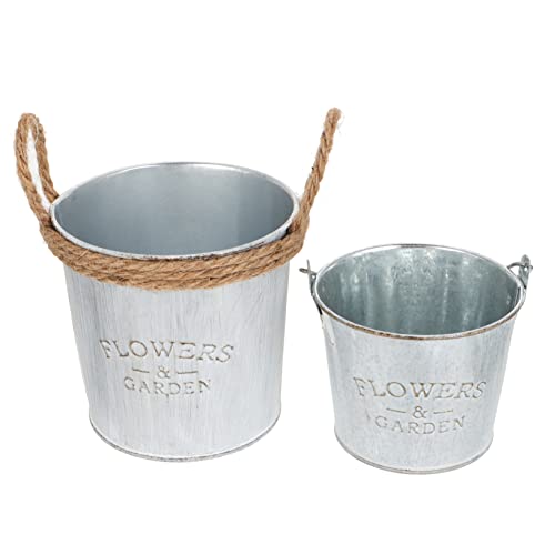 LIFKOME 2 Piezas Cubos de Flores Vintage de Decoración para con Asa Elegantes y Prácticos Macetas Retro de Hierro Galvanizado para Plantas y Flores
