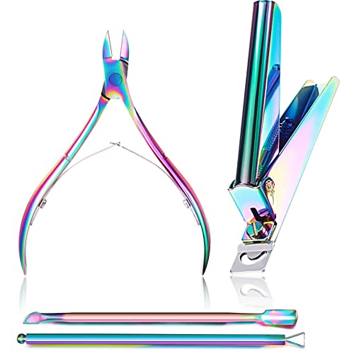 4 Pieces Cuticle Trimmer Nail Nipper for Acrylic Includes Cuticle Trimmer Nail Nipper, False Nail Clipper, Stainless Steel Cuticle Pusher Cuticle Peeler for Ingrown Toenails Nail Care (Rainbow color)