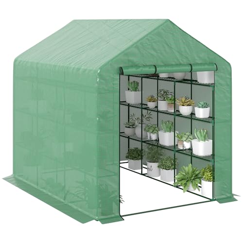 Outsunny Serre de jardin PE avec étagères 4 niveaux, 4,39 m², ser...