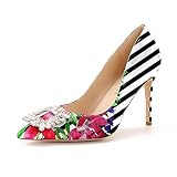 Reindeer Lusion Women's Summer Dress Pearl Spike High Heels Multicolor Black White Stripe Floral Patterned Wide Feet Sexy Heels Pumps Size 10