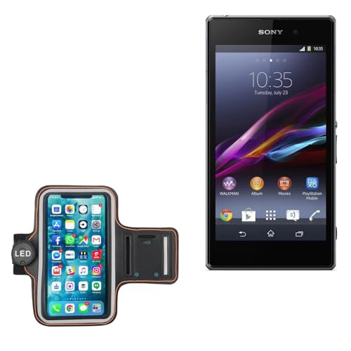 BoxWave Case Compatible with Sony Xperia Z1S - JogBrite Sports Armband, High Visibility Safety Light LED Runners Armband - Bold Orange