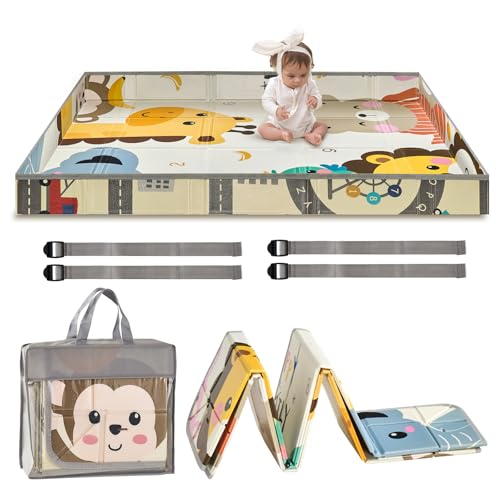 Image of VEVOR Baby Play Mat, 55"" x71 Baby Crawling Mat, Non-Slip One-Piece Foam Baby Playmat, Foldable Portable Reversible Floor Mat with Travel Bag, Waterproof Activity Playmats for Babies, Toddlers, Infan