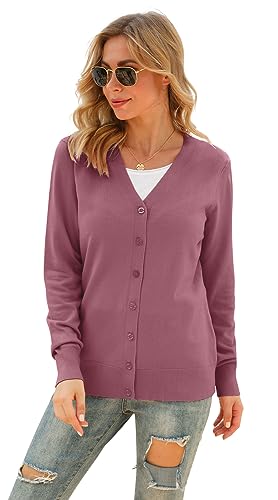 Image of VIISHOW Women Long Sleeve Button Down V Neck Lightweight Basic Knit Sweater Cardigan