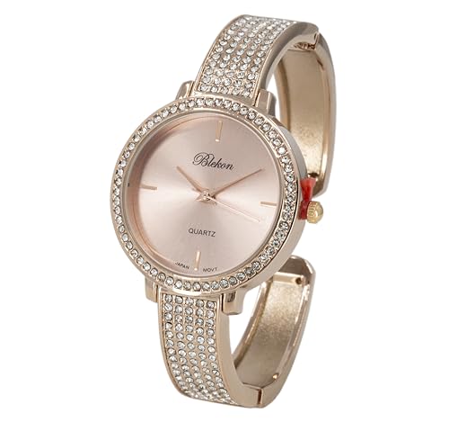 Blekon Collections - Reloj de moda para mujer, bisel de diamantes de imitación de 32 mm y brazalete semipuño, un elegante reloj impregnado de elegancia radiante, perfecto para una moda sin esfuerzo y