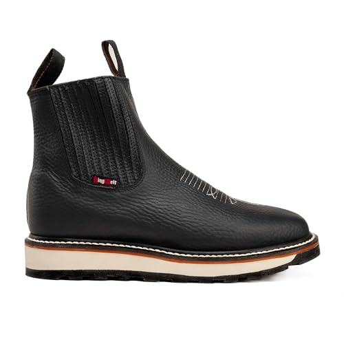 Ultra Flex Double Density Lightweight Men Square Soft Toe Short/Ankle Work Boots - Premium Full Grain Leather, Black