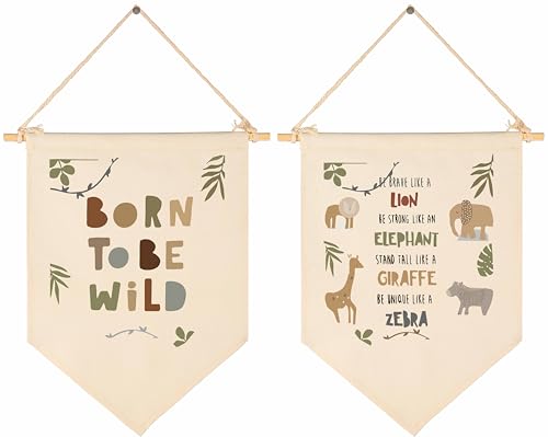 Image of Born to be Wild,Nursery Decor,Kids Bedroom,Jungle Theme,Boys,Girls,Toddler Bedroom Wall Decor,Playroom Décor-Canvas Pennant Banner Pennant Wall Sign Decor Gift for Baby Boys Girls Kids-Set of 2