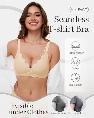 Image of Vinfact Plunge Jelly Bras for Women No Underwire Wireless Lift Full Coverage T Shirt Everyday Sleep Bra