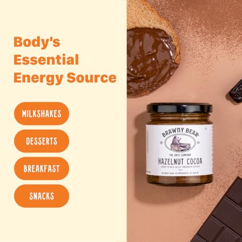 Image of Brawny Bear Chocolate Hazelnut Spread with 45% Hazelnuts, 100% Natural Sweetened with Dates, Healthy Nut Butter with No Added Sugar, No Palm Oil, No Preservative, Vegan Spread - 200 gm