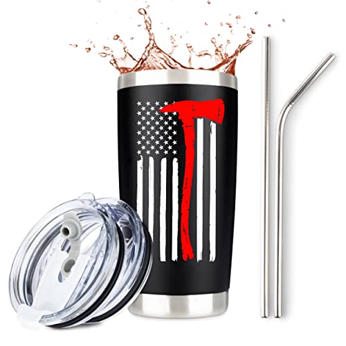 Firefighter Gifts for Men | Stainless Steel Travel Tumbler/Mug with Lid for Coffee Cup| Thin Red...