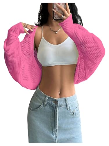 Image of GORGLITTER Women's Open Front Cropped Cardigan Bolero Sweater Lightweight Long Sleeve Shrug Knit Top