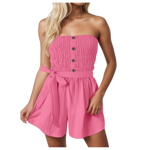 Enterizo corto bandeau de mujer con bolsillos laterales y mono de playa para vestir en verano
