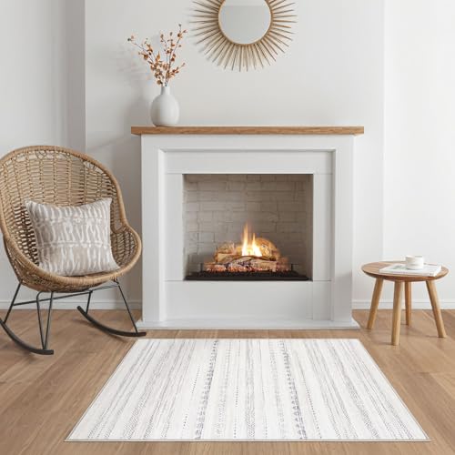 Nakagishi 2X3 Rug Washable Area Rug: Small Soft Boho Farmhouse Neutral Moroccan Non Slip Indoor Low Pile Accent Floor Throw Carpet for Bedroom Bathroom Entryway Kitchen Hallway Closet Home Door - Grey